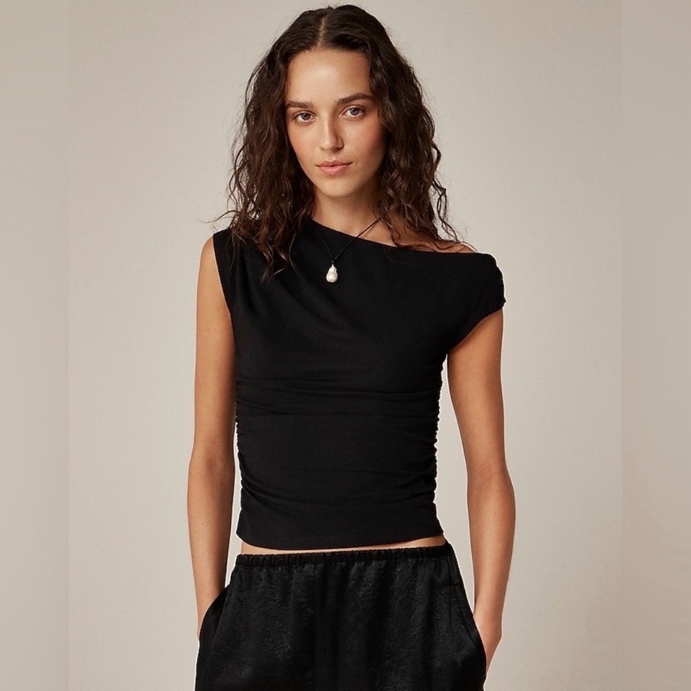 NWT J. Crew Stretch Cotton-blend Off-the-shoulder Top Black